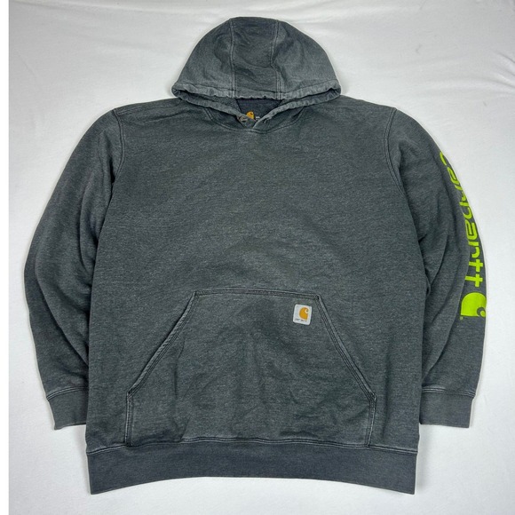 Carhartt Other - Carhartt Mens 2XL Original Fit Sleeve Logo Hoodie Charcoal Gray Neon Green